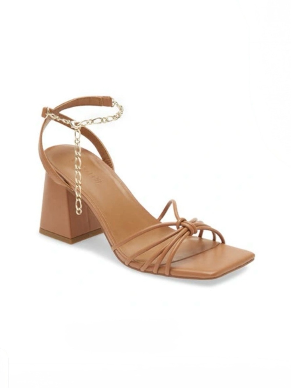 Open Edit Clarissa Chain Sandal In Tan Mocha Square Toe Flare Block Heel Size 7M
